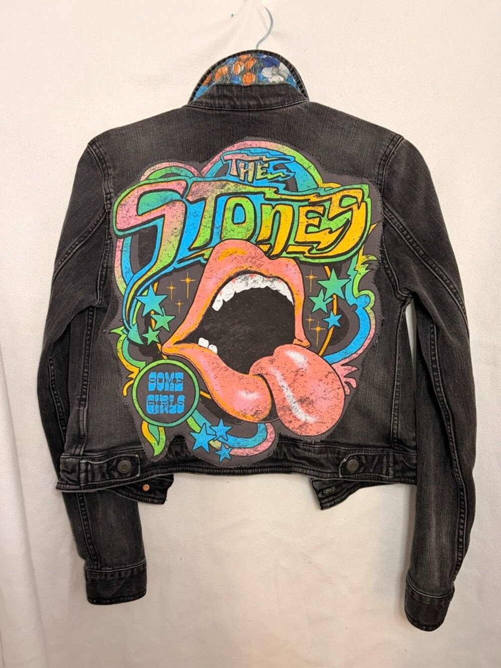 Rolling Stones Denim Jacket- Some Girls, embroidered, spikes - Size Medium